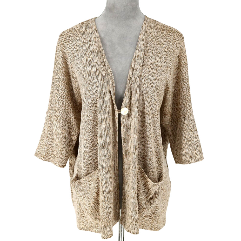 J Jill Pure Jill Sweater Womens Large Beige Stretch Knit Linen Coastal Lagenlook